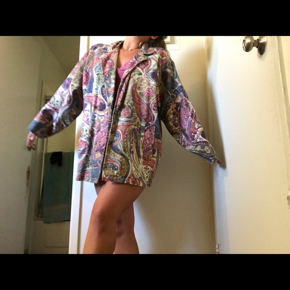 Patterned long denim jacket